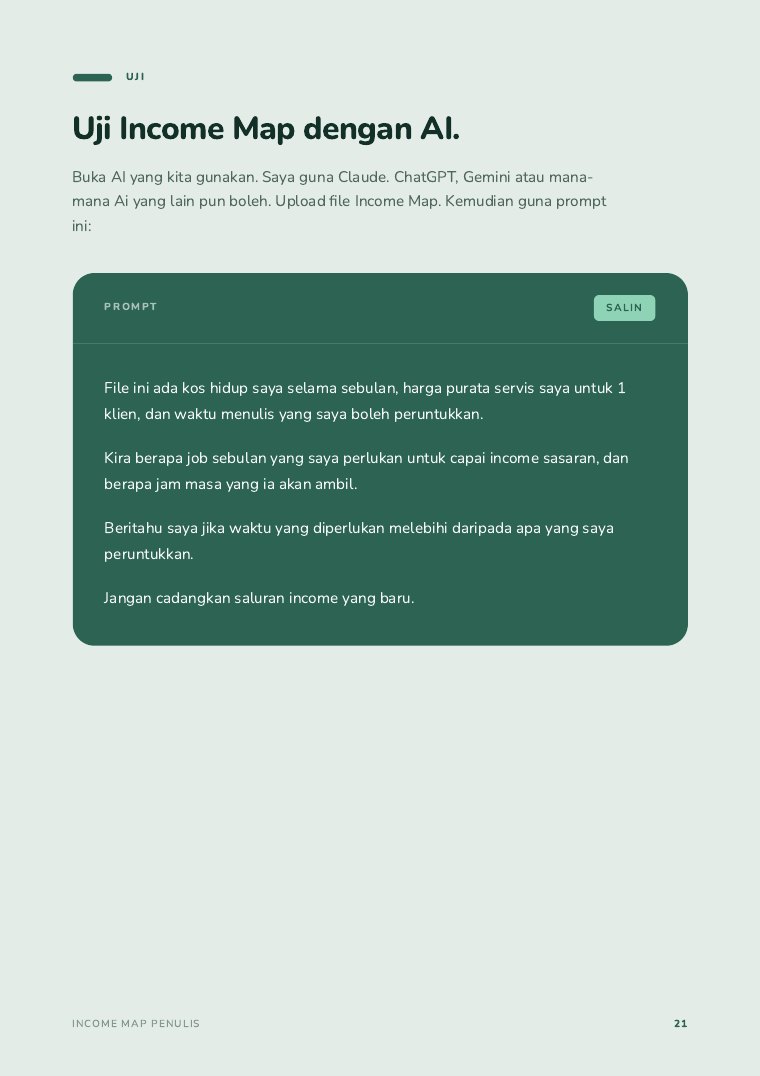 Muka surat 21 — prompt uji Income Map dengan AI